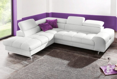 Minkštas kampas L formos Nr121 naturali oda balta