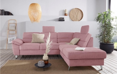 Minkštas kampas L formos Nr200 rožinis su miego funkcija ir dėže