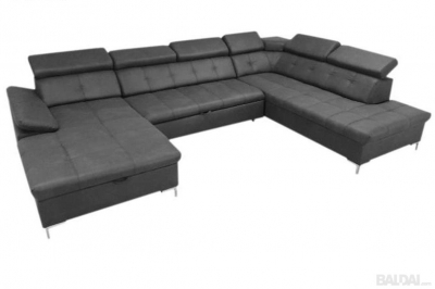 Minkštas kampas U formos Nr63 juodas su miego funkcija ir dėže patalynei