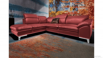 Minkštas kampas L formos Nr150 raudona natūrali oda be miego funkcijos